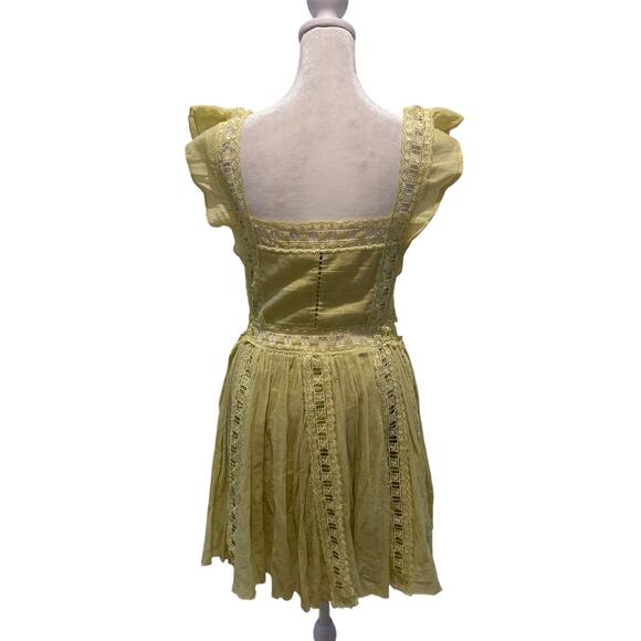 Free People FP One Verona Mini Dress SZM Lace Square Neck Romantic Yellow - Picture 2 of 10